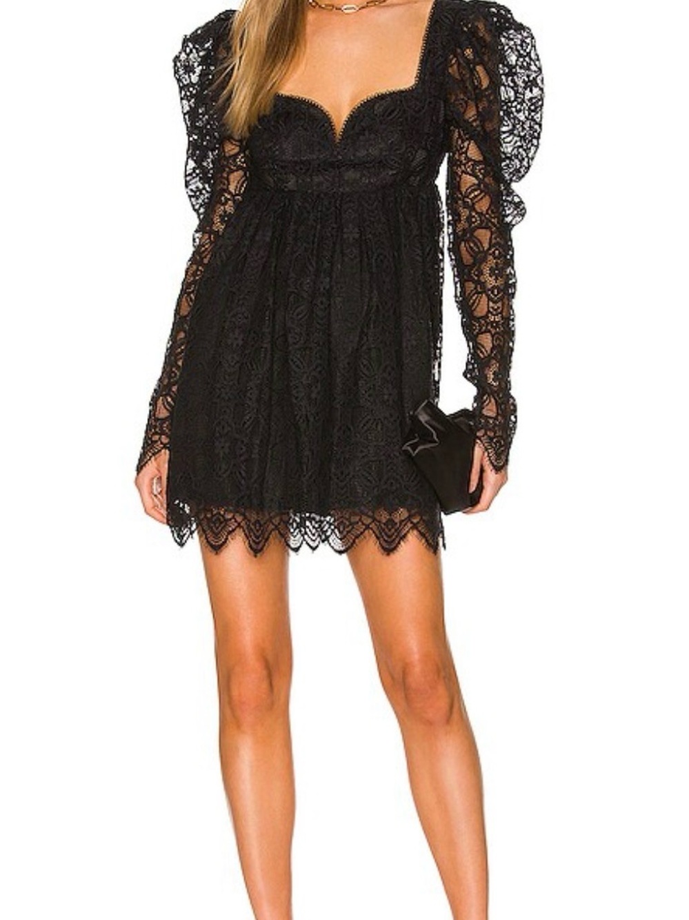 Lovers + Friends Black Lace Puff-Sleeve Mini Dress